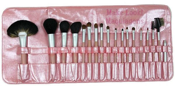 Kit de 18 Pincéis Rosa Cerdas Escuras